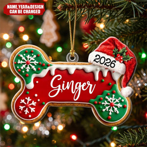 Custom Dog Bone, Fishy Cat Gingerbread Christmas Pet First Christmas - Personalized Ornament