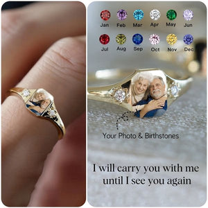Personalized Couple Photo Birthstone Custom Ring