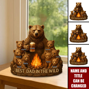 Best Dad In The Wild - Personalized Bear Shaped Acrylic Plaque, Fatherās Day Gift for Dad