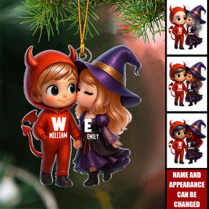 Cute Cartoon Halloween Couple - Personalized Acrylic Flat Ornament