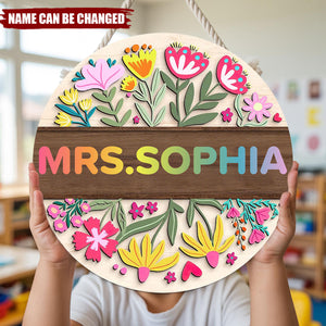 Floral Teacher Name Sign - Personalized Door Sign, Back to School Gift