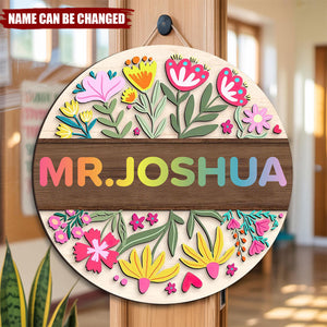 Floral Teacher Name Sign - Personalized Door Sign, Back to School Gift