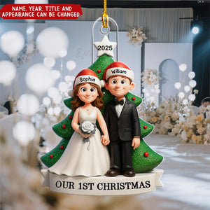 Groom & Bride Under Tree First Christmas - Personalized Christmas Acrylic Ornament