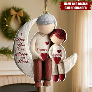 Grandma And Grandchild Moon Love - Personalized Christmas Acrylic Ornament
