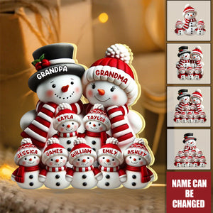 3D Effect Cute Snowman - Personalized Light Box, Gift For Family, Grandma, Grandpa
