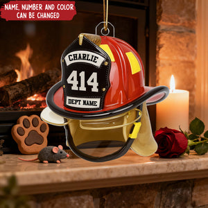 3D Effect Firefighter Helmet - Personalized Christmas Acrylic Ornament