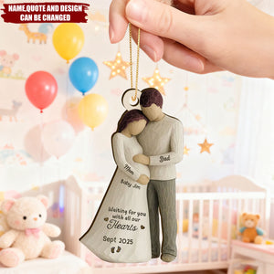 Waiting For You With All Our Hearts Couple Expecting Baby - Personalized Wooden Ornament