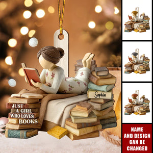 Just A Girl Who Loves Books - Personalized Wooden Ornament