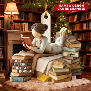 Just A Girl Who Loves Books - Personalized Wooden Ornament
