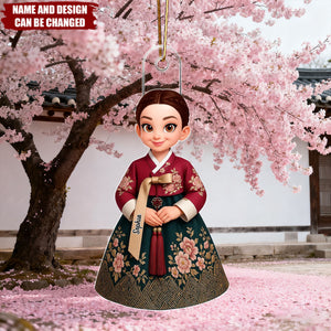 3D Effect Man Woman Korean Hanbok - Personalized Christmas Acrylic Ornament
