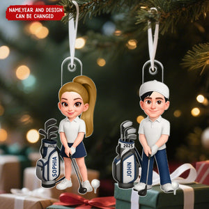 Christmas Golf Man Woman - Personalized Christmas Acrylic Ornament