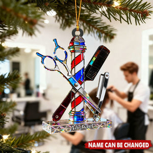 Barber Tool Art Figurine Stain Glass Crystal Effect - Personalized Christmas Acrylic Ornament