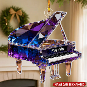 Crystalline Piano Effect - Personalized Christmas Acrylic Ornament, Gift For Pianist