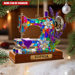 Sewing Machine - Personalized Christmas Acrylic Ornament, Gift For Knitter & Sewer