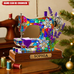 Sewing Machine - Personalized Christmas Acrylic Ornament, Gift For Knitter & Sewer