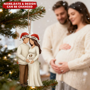 3D Effect Wooden Pregnancy Announcement - Personalized Christmas Acrylic Ornament