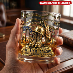 Proud Veteran Dad - Personalized Whiskey Glass, Father's Day Gift For Dad, Grandpa
