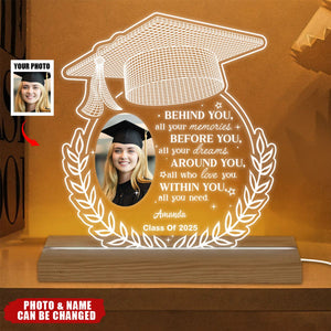 Photo Upload Behind You All Your Memories Personalized Custom Shape Warm LED Night Light, Graduation Gift