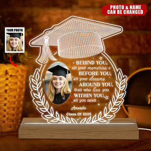 Photo Upload Behind You All Your Memories Personalized Custom Shape Warm LED Night Light, Graduation Gift