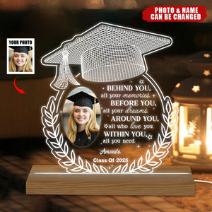 Photo Upload Behind You All Your Memories Personalized Custom Shape Warm LED Night Light, Graduation Gift