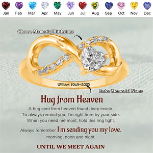 Personalized Angel Wing Infinity Ring with Heart Birthstone and Engraved Text Birthday Anniversary Gift for Her