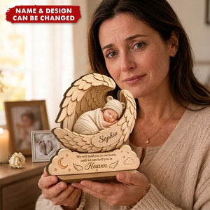 Personalized 2-Layer Wooden Plaque, Sleeping Baby in Angel Wings, Unique Infant Loss Memorial Gift for Parents