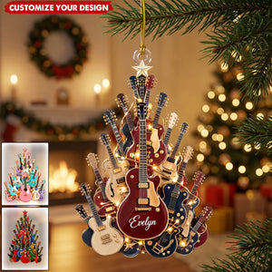 Personalized Guitar Tree Christmas Ornament, Custom Name Acrylic Ornament, 3 Style Options, Gift For Guitar Lovers & Musicians