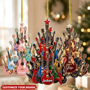 Personalized Guitar Tree Christmas Ornament, Custom Name Acrylic Ornament, 3 Style Options, Gift For Guitar Lovers & Musicians