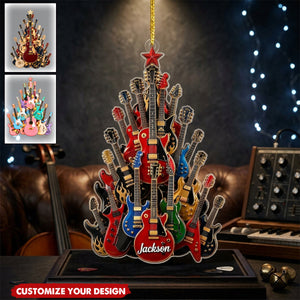 Personalized Guitar Tree Christmas Ornament, Custom Name Acrylic Ornament, 3 Style Options, Gift For Guitar Lovers & Musicians