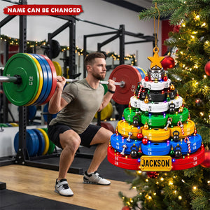 Personalized Weight Plate Acrylic Christmas Ornament, Custom Gym Name Barbell Decor, Fitness Lover Tree Keepsake Gift