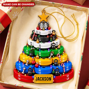 Personalized Weight Plate Acrylic Christmas Ornament, Custom Gym Name Barbell Decor, Fitness Lover Tree Keepsake Gift