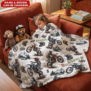 Personalized Dirt Bike Blanket for Boys - Custom Motocross Name Throw Keepsake Gift