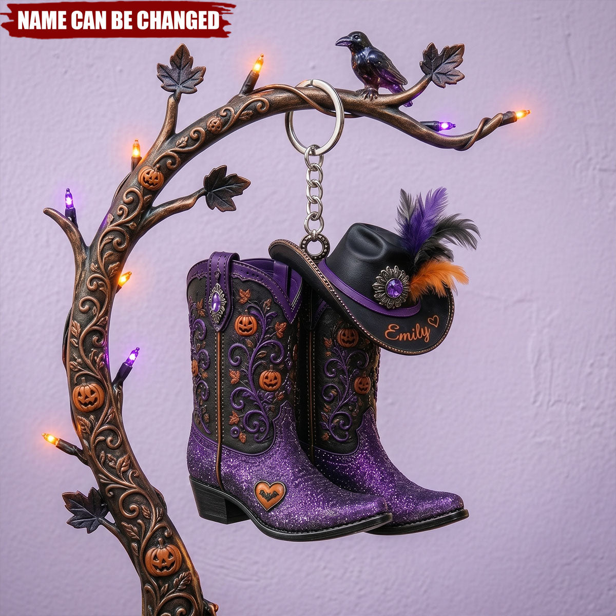 Personalized Halloween Cowboy Boots Acrylic Keychain