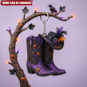 Personalized Halloween Cowboy Boots Acrylic Keychain