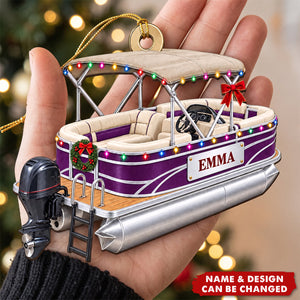 Personalized Pontoon Boat Christmas Acrylic Ornament, Custom Name Pontoon Boat Christmas Tree Decor