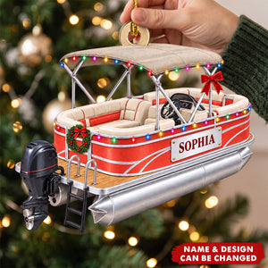 Personalized Pontoon Boat Christmas Acrylic Ornament, Custom Name Pontoon Boat Christmas Tree Decor
