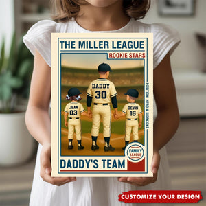 Family League Daddy's Team Dad Man & Kids Baseball Retro Personalized Poster