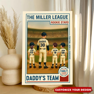 Family League Daddy's Team Dad Man & Kids Baseball Retro Personalized Poster