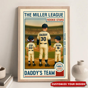 Family League Daddy's Team Dad Man & Kids Baseball Retro Personalized Poster