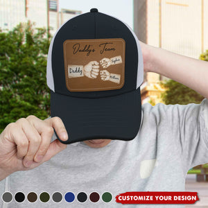 Daddy's Team Fist Bump Personalized Leather Patch Hat, Gift For Dad