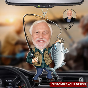 Custom Photo Fisherman Cartoon - Personalized Car Ornament