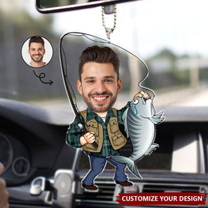 Custom Photo Fisherman Cartoon - Personalized Car Ornament