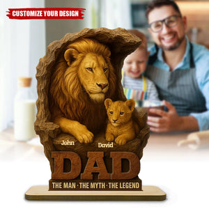 Lion Dad And Kids Personalized 2-Layered Standing Wooden Plaque