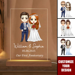 Personalized Cartoon Bride And Groom Acrylic LED Light