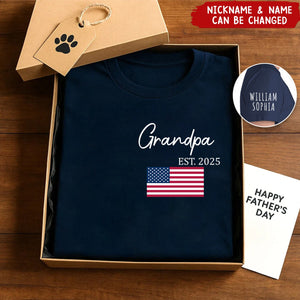 Custom Papa Est Flag Father's Day Personalized T-Shirt
