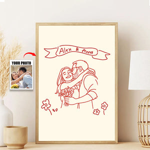Personalized Line Drawing Couple Minimalist Drawing Poster