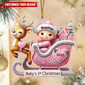 Baby First Christmas Newborn On Sleigh Keepsake Personalized Acrylic Ornament
