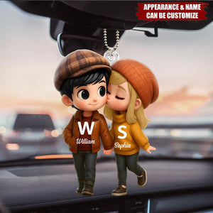 Fall Season Cute Cartoon Couple Walking Personalized Car Ornament