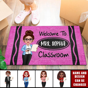 Teacher Crayon Welcome To Classroom Personalized Doormat