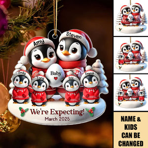 Cute Penguin Couple Expecting Parents Pregnancy Personalized Acrylic Ornament